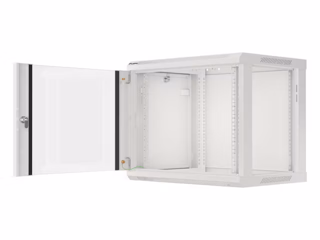 RACKSKÅP 19" VÄGGMONTERAT 9U/600X450 (FLAT PACK) MED GLASDÖRR GRÅ LANBERG V2