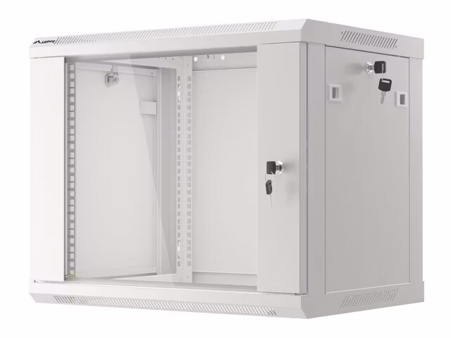 RACKSKÅP 19" VÄGGMONTERAT 9U/600X450 (FLAT PACK) MED GLASDÖRR GRÅ LANBERG V2