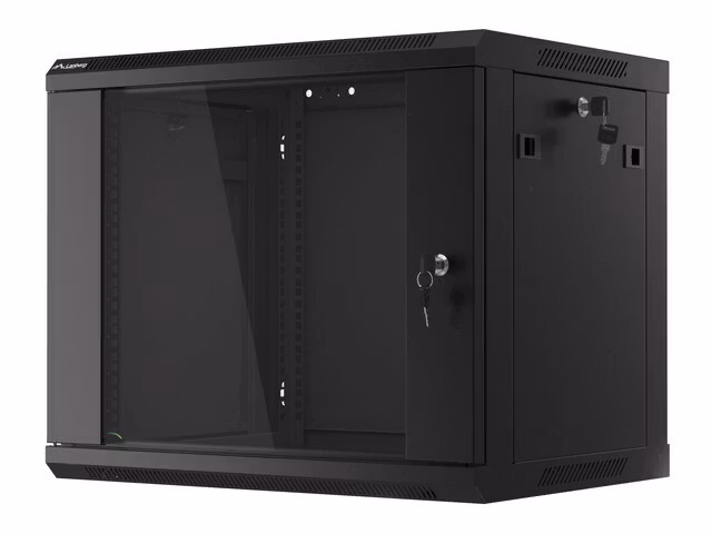RACKSKÅP 19" VÄGGMONTERAT 9U/600X450 (FLAT PACK) V2 SVART LANBERG