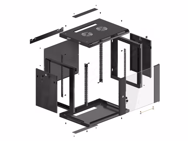 RACKSKÅP 19" VÄGGMONTERAT 9U/600X450 (FLAT PACK) V2 SVART LANBERG