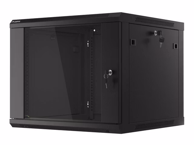RACKSKÅP 19" VÄGGMONTERAT 9U/600X600 (FLAT PACK) V2 SVART LANBERG