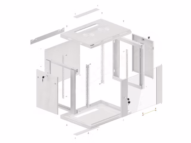 RACKSKÅP 19" VÄGGMONTERAT 9U/600X450 (FLAT PACK) MED GLASDÖRR GRÅ LANBERG V2