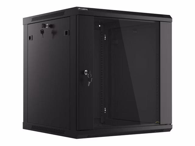 RACKSKÅP 19" VÄGGMONTERAT 12U/600X600 (FLAT PACK) MED GLASDÖRR SVART LANBERG V2