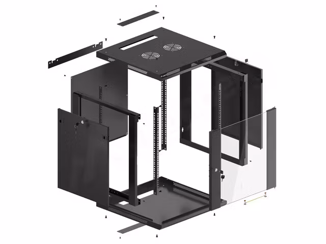 RACKSKÅP 19" VÄGGMONTERAT 12U/600X600 (FLAT PACK) MED GLASDÖRR SVART LANBERG V2