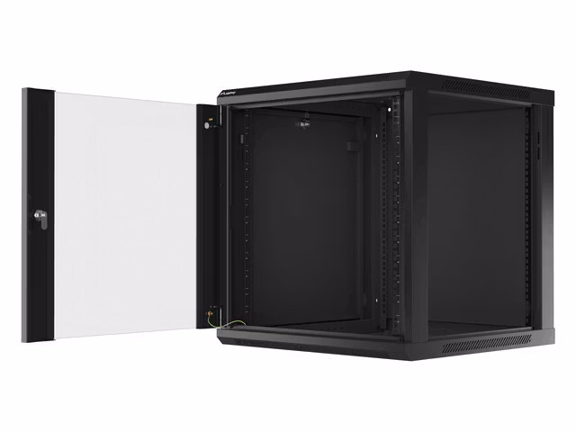 RACKSKÅP 19" VÄGGMONTERAT 12U/600X600 (FLAT PACK) MED GLASDÖRR SVART LANBERG V2