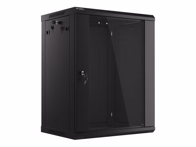 RACKSKÅP 19" VÄGGMONTERAT 15U/600X450 (FLAT PACK) MED GLASDÖRR SVART LANBERG V2