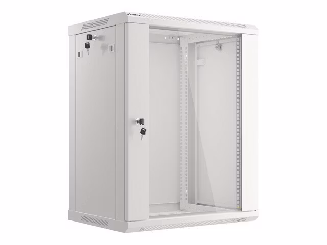 RACKSKÅP 19" VÄGGMONTERAT 15U/600X450 (FLAT PACK) MED GLASDÖRR GRÅ LANBERG V2