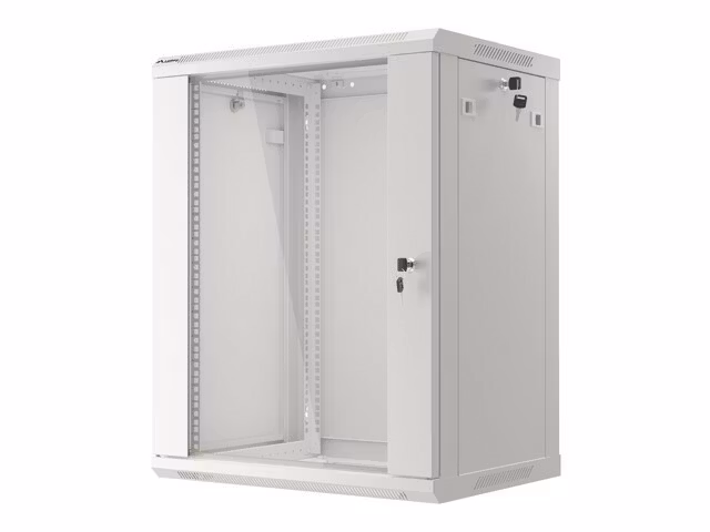 RACKSKÅP 19" VÄGGMONTERAT 15U/600X450 (FLAT PACK) MED GLASDÖRR GRÅ LANBERG V2