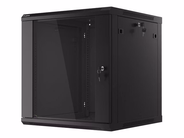 RACKSKÅP 19" VÄGGMONTERAT 12U/600X600 (FLAT PACK) MED GLASDÖRR SVART LANBERG V2