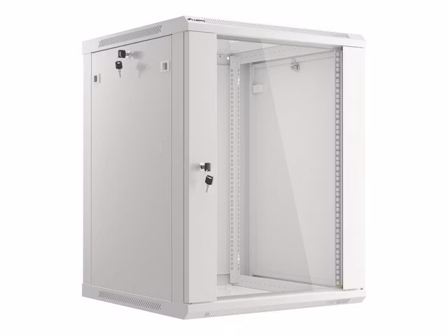 RACKSKÅP 19" VÄGGMONTERAT 15U/600X600 (FLAT PACK) MED GLASDÖRR GRÅ LANBERG V2