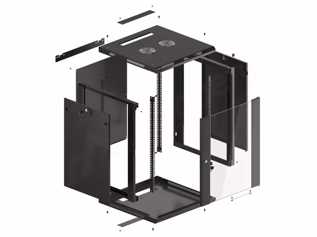 RACKSKÅP 19" VÄGGMONTERAT 15U/600X600 (FLAT PACK) MED GLASDÖRR SVART LANBERG V2