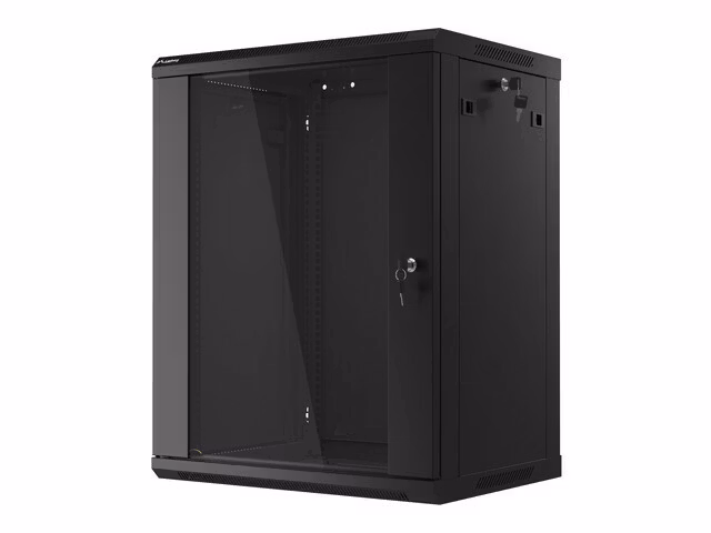 RACKSKÅP 19" VÄGGMONTERAT 15U/600X450 (FLAT PACK) MED GLASDÖRR SVART LANBERG V2