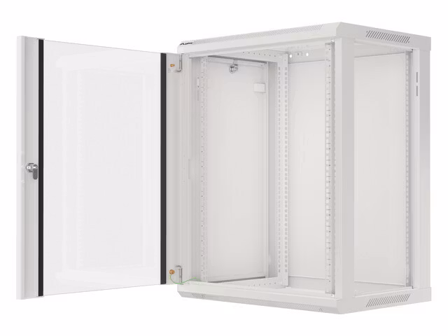 RACKSKÅP 19" VÄGGMONTERAT 15U/600X450 (FLAT PACK) MED GLASDÖRR GRÅ LANBERG V2