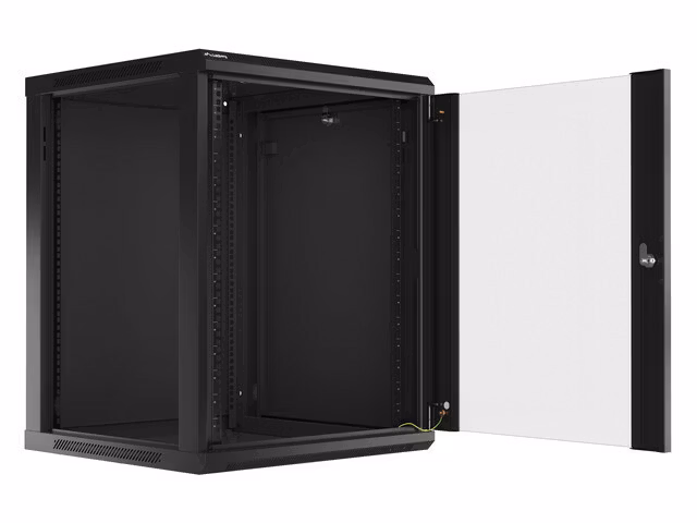 RACKSKÅP 19" VÄGGMONTERAT 15U/600X600 (FLAT PACK) MED GLASDÖRR SVART LANBERG V2