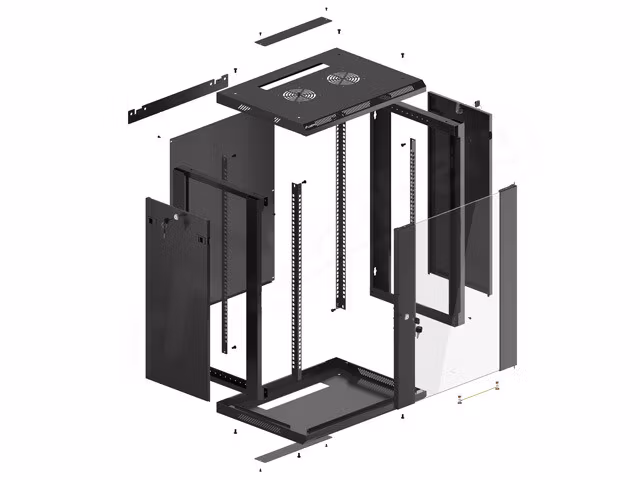 RACKSKÅP 19" VÄGGMONTERAT 15U/600X450 (FLAT PACK) MED GLASDÖRR SVART LANBERG V2