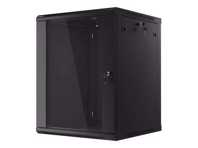 RACKSKÅP 19" VÄGGMONTERAT 15U/600X600 (FLAT PACK) MED GLASDÖRR SVART LANBERG V2