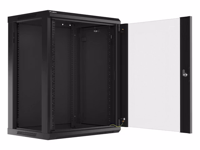 RACKSKÅP 19" VÄGGMONTERAT 15U/600X450 (FLAT PACK) MED GLASDÖRR SVART LANBERG V2