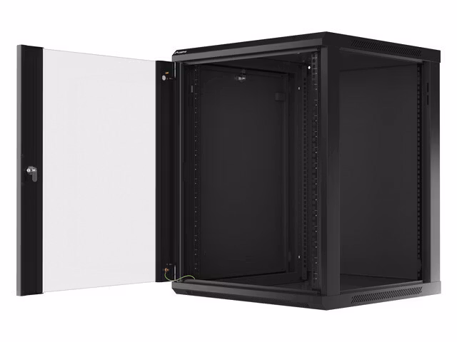 RACKSKÅP 19" VÄGGMONTERAT 15U/600X600 (FLAT PACK) MED GLASDÖRR SVART LANBERG V2