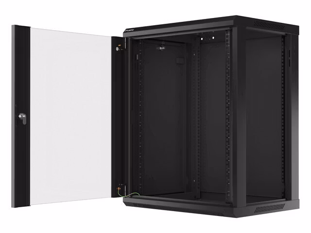 RACKSKÅP 19" VÄGGMONTERAT 15U/600X450 (FLAT PACK) MED GLASDÖRR SVART LANBERG V2