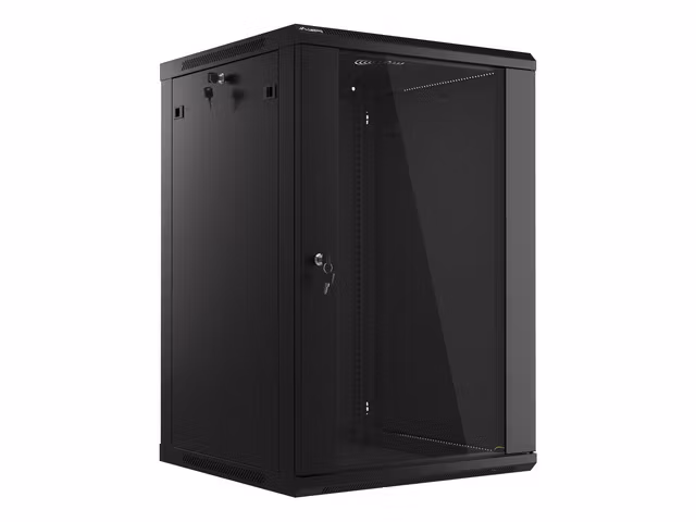 RACKSKÅP 19" VÄGGMONTERAT 18U/600X600 (FLAT PACK) MED GLASDÖRR SVART LANBERG V2