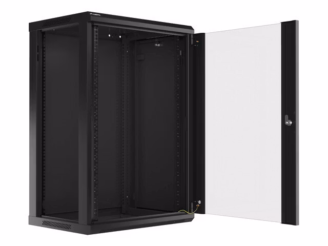 RACKSKÅP 19" VÄGGMONTERAT 18U/600X450 (FLAT PACK) MED GLASDÖRR SVART LANBERG V2