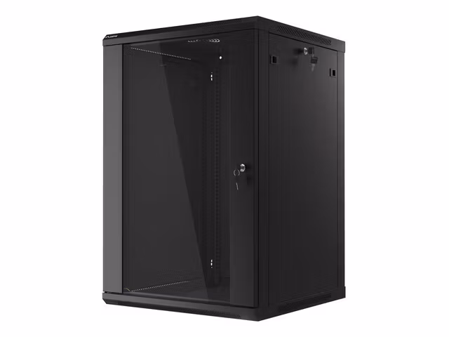 RACKSKÅP 19" VÄGGMONTERAT 18U/600X600 (FLAT PACK) MED GLASDÖRR SVART LANBERG V2