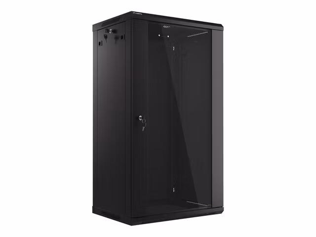 RACKSKÅP 19" VÄGGMONTERAT 22U/600X450 (FLAT PACK) MED GLASDÖRR SVART LANBERG V2