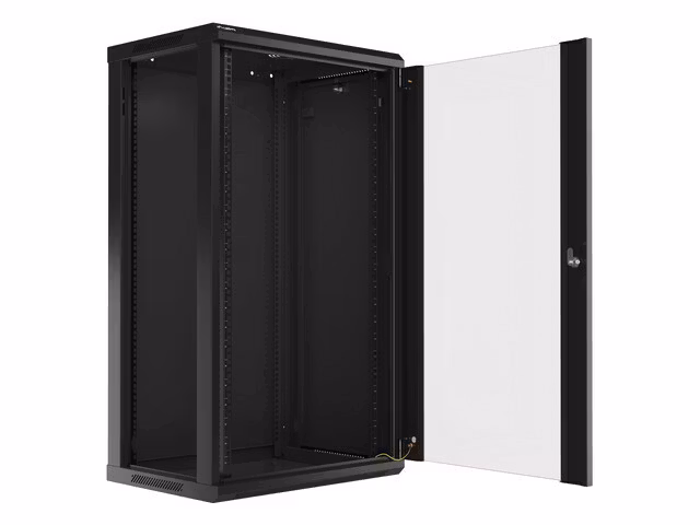 RACKSKÅP 19" VÄGGMONTERAT 22U/600X450 (FLAT PACK) MED GLASDÖRR SVART LANBERG V2