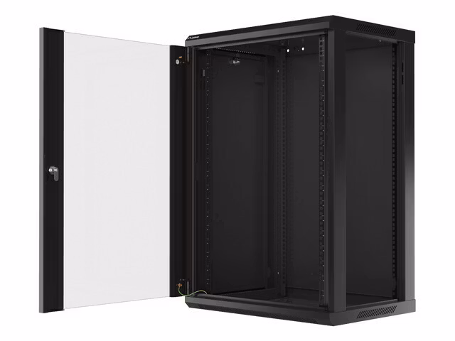RACKSKÅP 19" VÄGGMONTERAT 18U/600X450 (FLAT PACK) MED GLASDÖRR SVART LANBERG V2