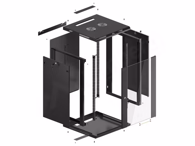 RACKSKÅP 19" VÄGGMONTERAT 18U/600X600 (FLAT PACK) MED GLASDÖRR SVART LANBERG V2
