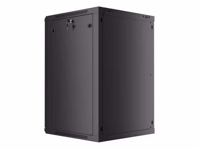RACKSKÅP 19" VÄGGMONTERAT 18U/600X600 (FLAT PACK) MED GLASDÖRR SVART LANBERG V2