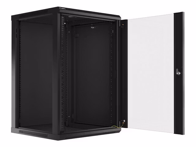RACKSKÅP 19" VÄGGMONTERAT 18U/600X600 (FLAT PACK) MED GLASDÖRR SVART LANBERG V2