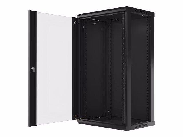 RACKSKÅP 19" VÄGGMONTERAT 22U/600X450 (FLAT PACK) MED GLASDÖRR SVART LANBERG V2