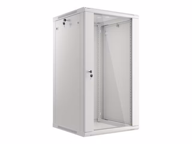 RACKSKÅP 19" VÄGGMONTERAT 22U/600X600 (FLAT PACK) MED GLASDÖRR GRÅ LANBERG V2