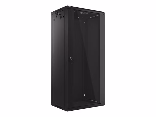 RACKSKÅP 19" VÄGGMONTERAT 27U/600X450 (FLAT PACK) MED GLASDÖRR SVART LANBERG V2