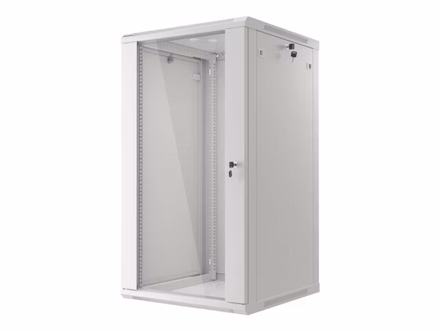 RACKSKÅP 19" VÄGGMONTERAT 22U/600X600 (FLAT PACK) MED GLASDÖRR GRÅ LANBERG V2