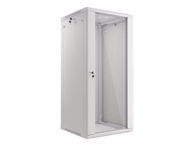 RACKSKÅP 19" VÄGGMONTERAT 27U/600X600 (FLAT PACK) MED GLASDÖRR GRÅ LANBERG V2