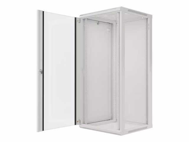 RACKSKÅP 19" VÄGGMONTERAT 27U/600X600 (FLAT PACK) MED GLASDÖRR GRÅ LANBERG V2