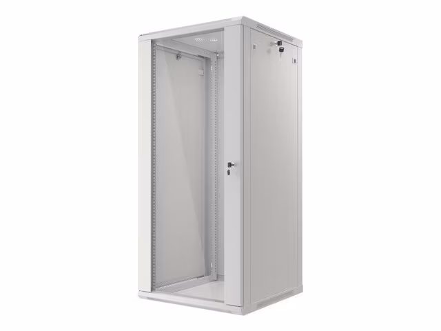 RACKSKÅP 19" VÄGGMONTERAT 27U/600X600 (FLAT PACK) MED GLASDÖRR GRÅ LANBERG V2