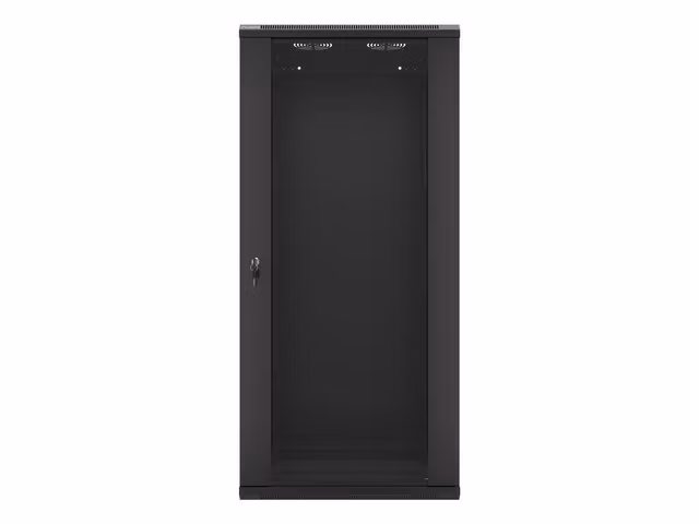 RACKSKÅP 19" VÄGGMONTERAT 27U/600X450 (FLAT PACK) MED GLASDÖRR SVART LANBERG V2
