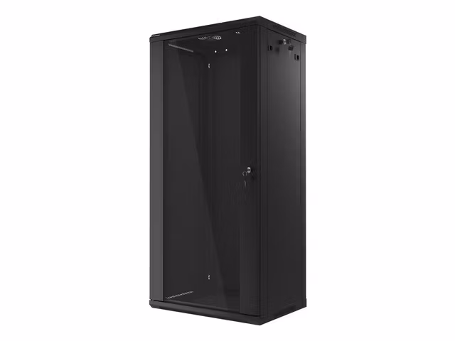 RACKSKÅP 19" VÄGGMONTERAT 27U/600X450 (FLAT PACK) MED GLASDÖRR SVART LANBERG V2
