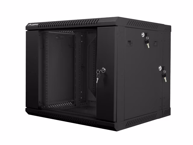 RACKSKÅP 19" VÄGGMONTERAT MED DUBBLA SEKTIONER 9U/600X600 (FLAT PACK) SVART LANBERG