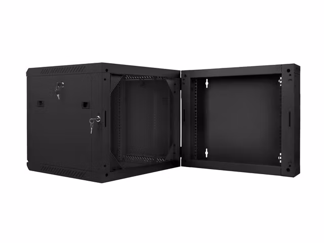 RACKSKÅP 19" VÄGGMONTERAT MED DUBBLA SEKTIONER 9U/600X600 (FLAT PACK) SVART LANBERG