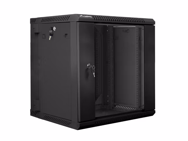 RACKSKÅP 19" DUBBEL SEKTION VÄGGMONTERAT 12U/600X600 (FLAT PACK) SVART LANBERG