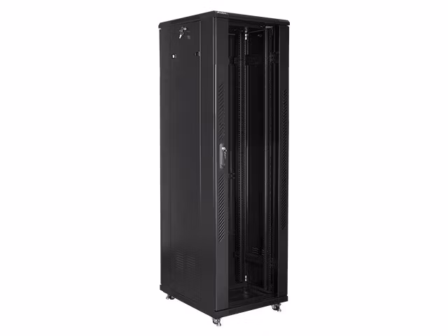 RACKSKÅP 19" FRISTÅENDE 47U/800X1000 MED GLASDÖRR SVART LANBERG (MONTERAD)