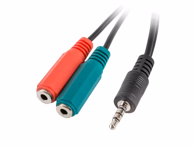 MINIJACK 3,5MM(M) 4PIN->2X MINIJACK 3,5MM(F) 3PIN ADAPTERKABEL 20CM SVART LANBERG