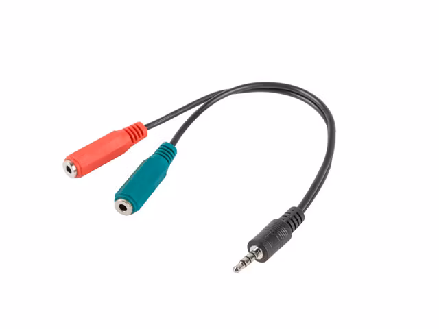 MINIJACK 3,5MM(M) 4PIN->2X MINIJACK 3,5MM(F) 3PIN ADAPTERKABEL 20CM SVART LANBERG