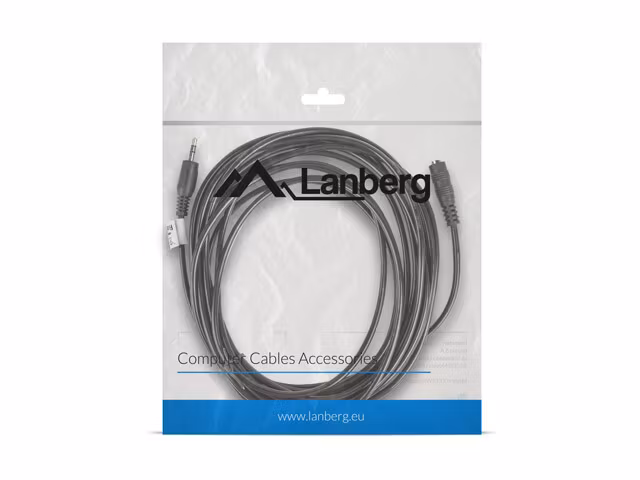 MINIJACK 3,5MM M/F 3 STIFT KABEL 5M SVART LANBERG