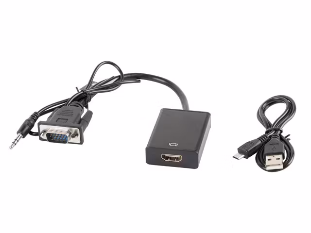 VGA(M)+MINIJACK 3,5MM(M)->HDMI(F) ADAPTERKABEL 20CM SVART LANBERG