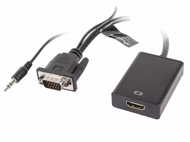 VGA(M)+MINIJACK 3,5MM(M)->HDMI(F) ADAPTERKABEL 20CM SVART LANBERG
